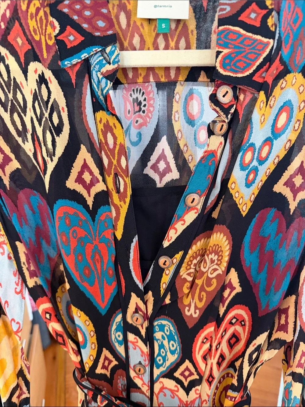 FARM Rio Black Multicolor Long-Sleeve Printed Wrap Dress